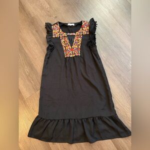 THML Black Dress with Multicolor Embroidery